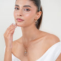 Floral Concentric Circle 925 Sterling Silver Rose Gold & Green Enamel Pendant Set with Earrings (Pendant & Earrings Only)