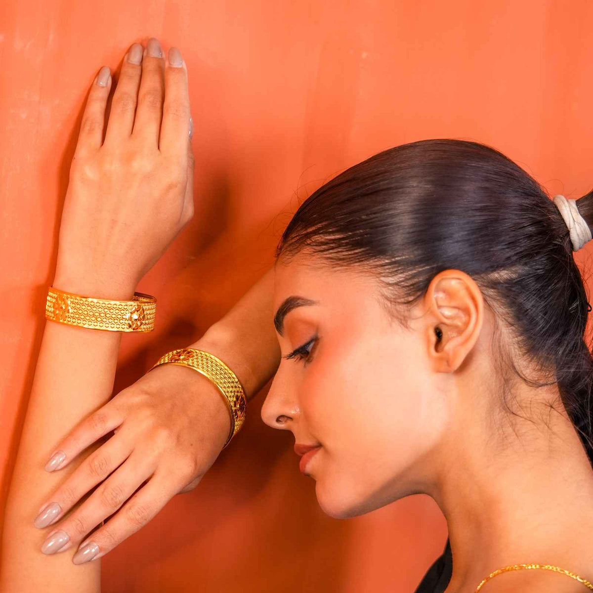 Traditional Frosted & Glossy Spiral Gold-Tone Kada Bangles for Women