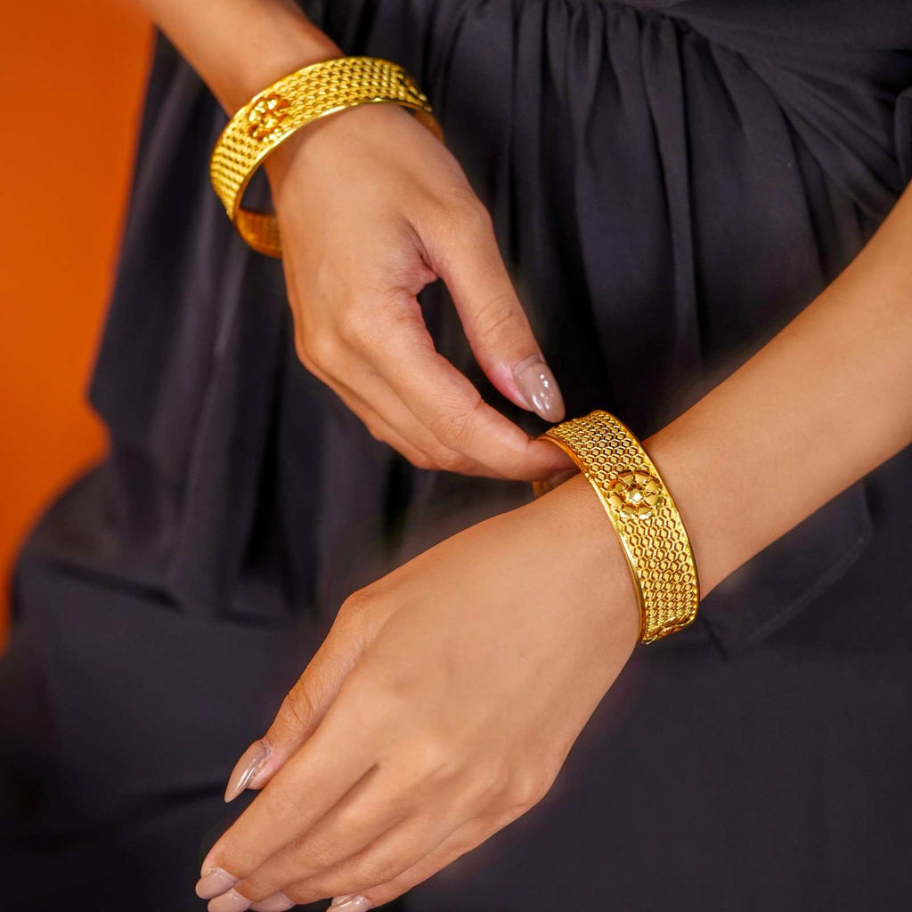 Traditional Frosted & Glossy Spiral Gold-Tone Kada Bangles for Women