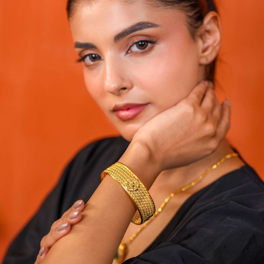 Traditional Frosted & Glossy Spiral Gold-Tone Kada Bangles for Women