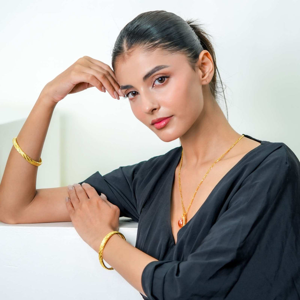 Sleek Dual-Finish Gold-Tone Bangles with Small Floral/Butterfly Embellishments