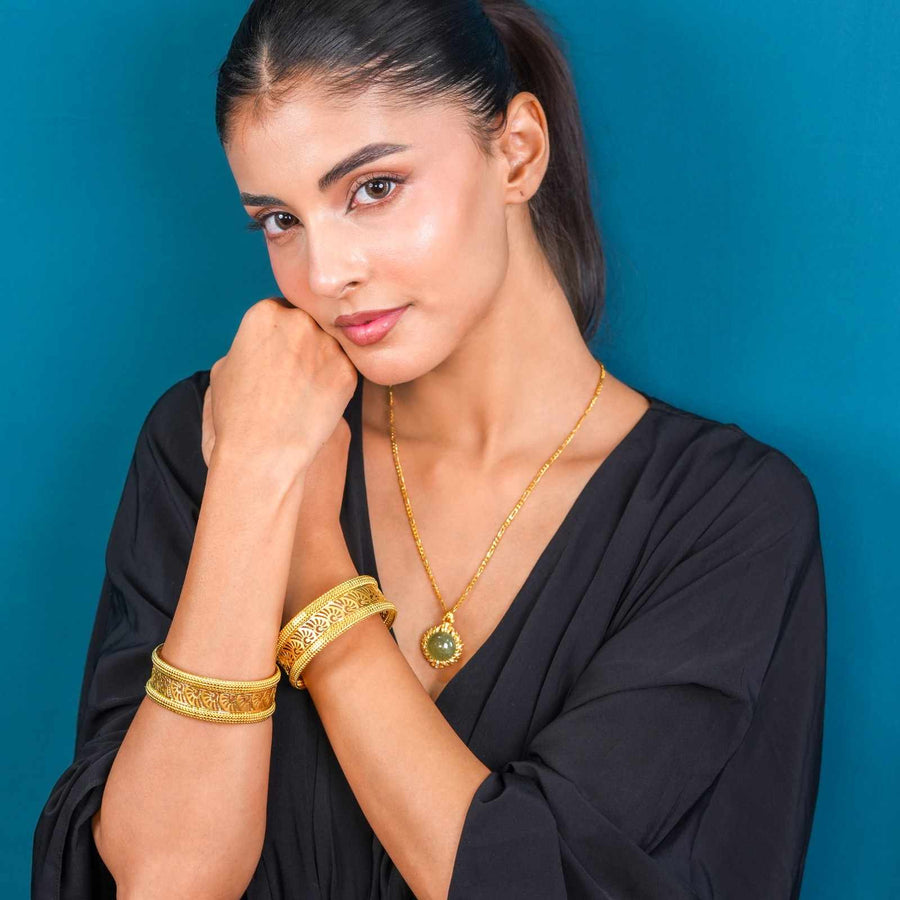 Traditional Gold-Plated Openwork Floral Kada Bangles for Women