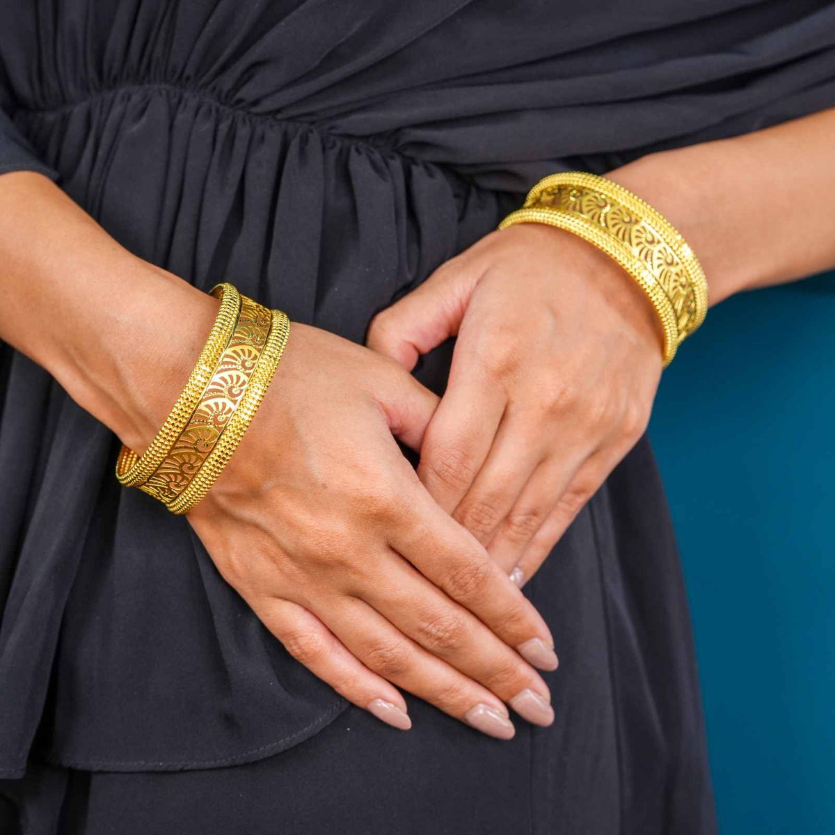 Traditional Gold-Plated Openwork Floral Kada Bangles for Women