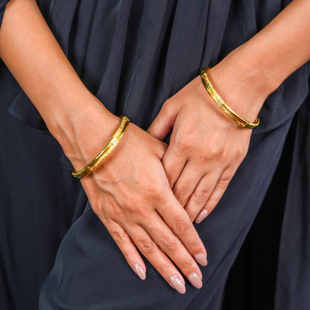 Traditional Textured Spiral Gold-Tone Bangle Pair for Women