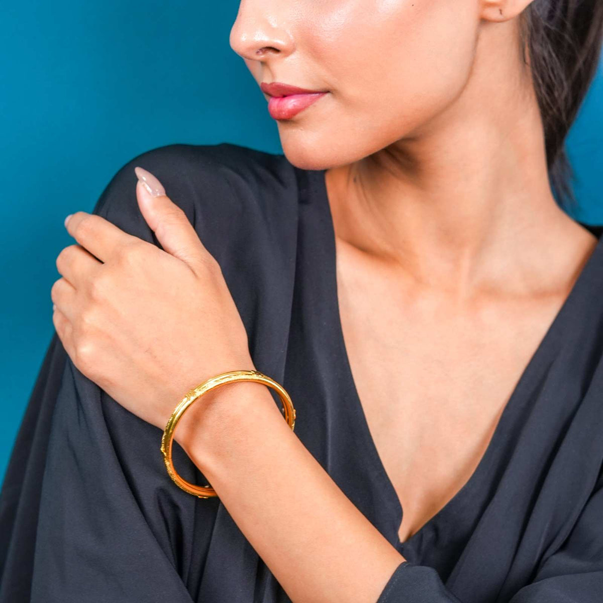 Traditional Textured Spiral Gold-Tone Bangle Pair for Women