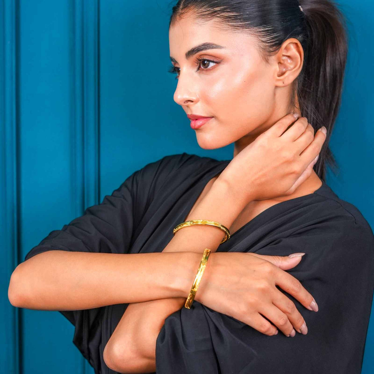 Traditional Textured Spiral Gold-Tone Bangle Pair for Women