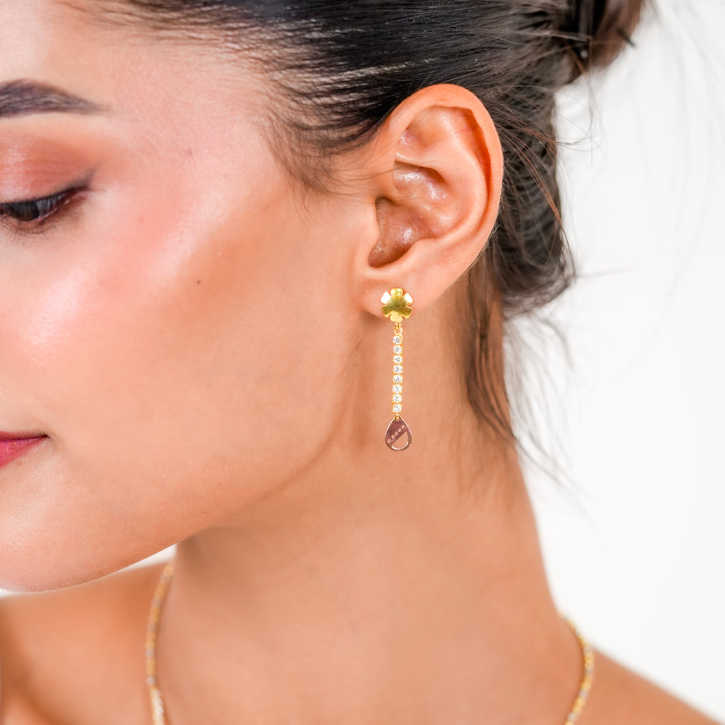 Elegant 925 Sterling Silver Tri-Tone CZ Stone Necklace Set with Matching Drop Earrings