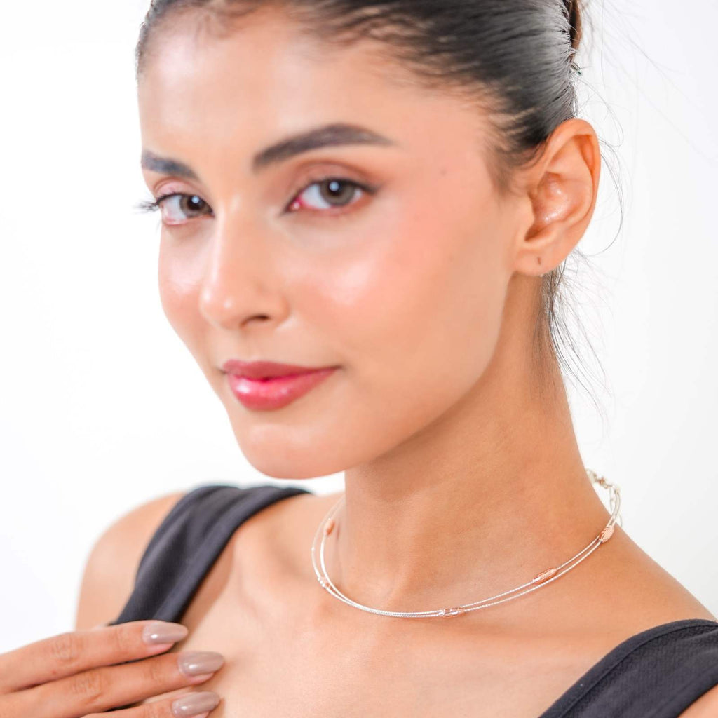 Delicate 925 Silver Layered Cable Chain with Diamond-Cut Metallic Beads