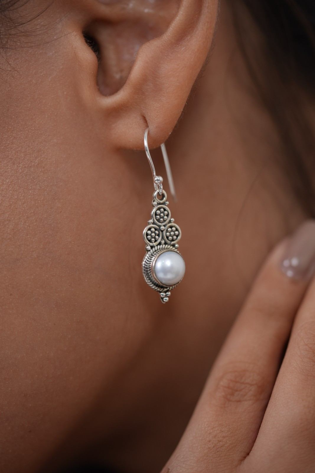 Handcrafted 925 Silver Pearl Tiered Drop Earrings
