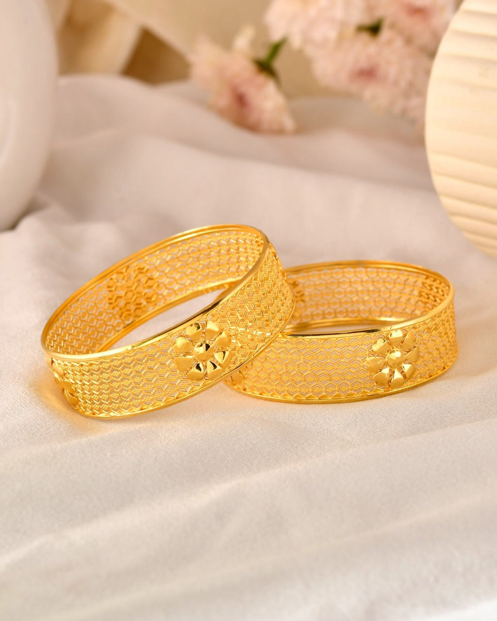 Traditional Frosted & Glossy Spiral Gold-Tone Kada Bangles for Women