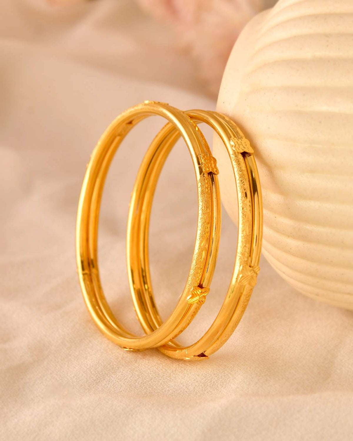 Traditional Textured Spiral Gold-Tone Bangle Pair for Women