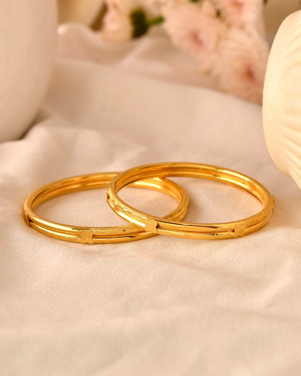 Traditional Textured Spiral Gold-Tone Bangle Pair for Women