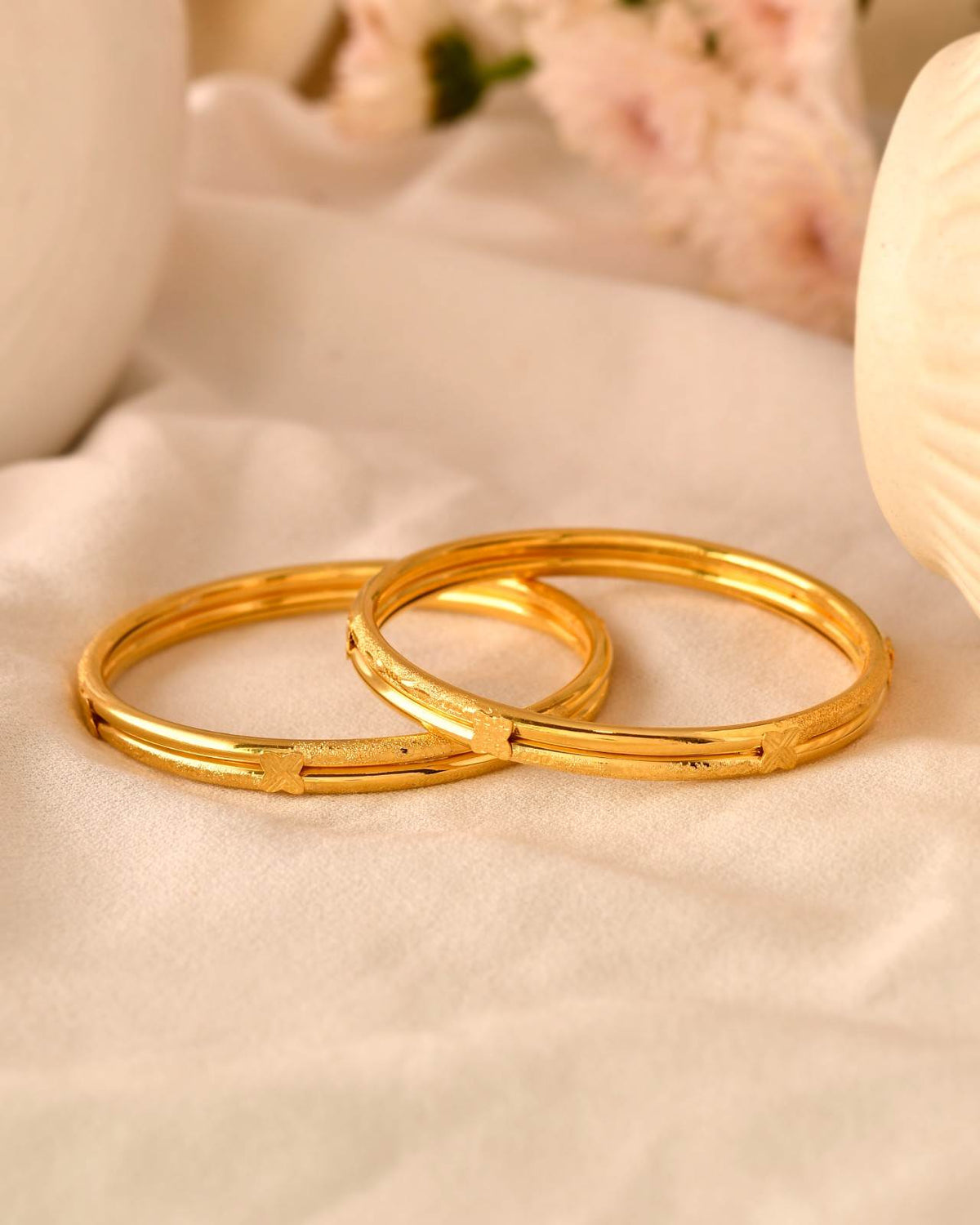 Traditional Textured Spiral Gold-Tone Bangle Pair for Women