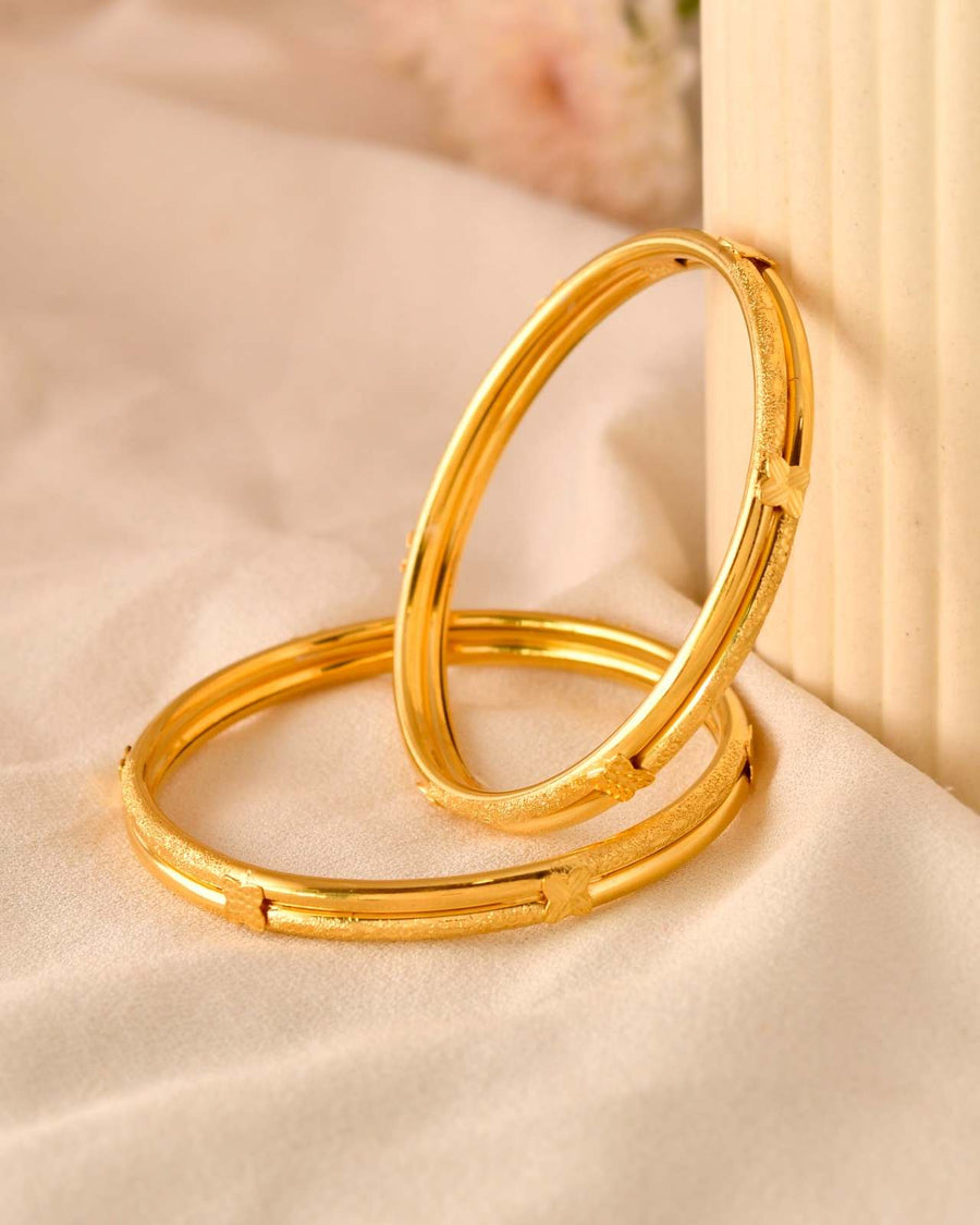 Traditional Textured Spiral Gold-Tone Bangle Pair for Women