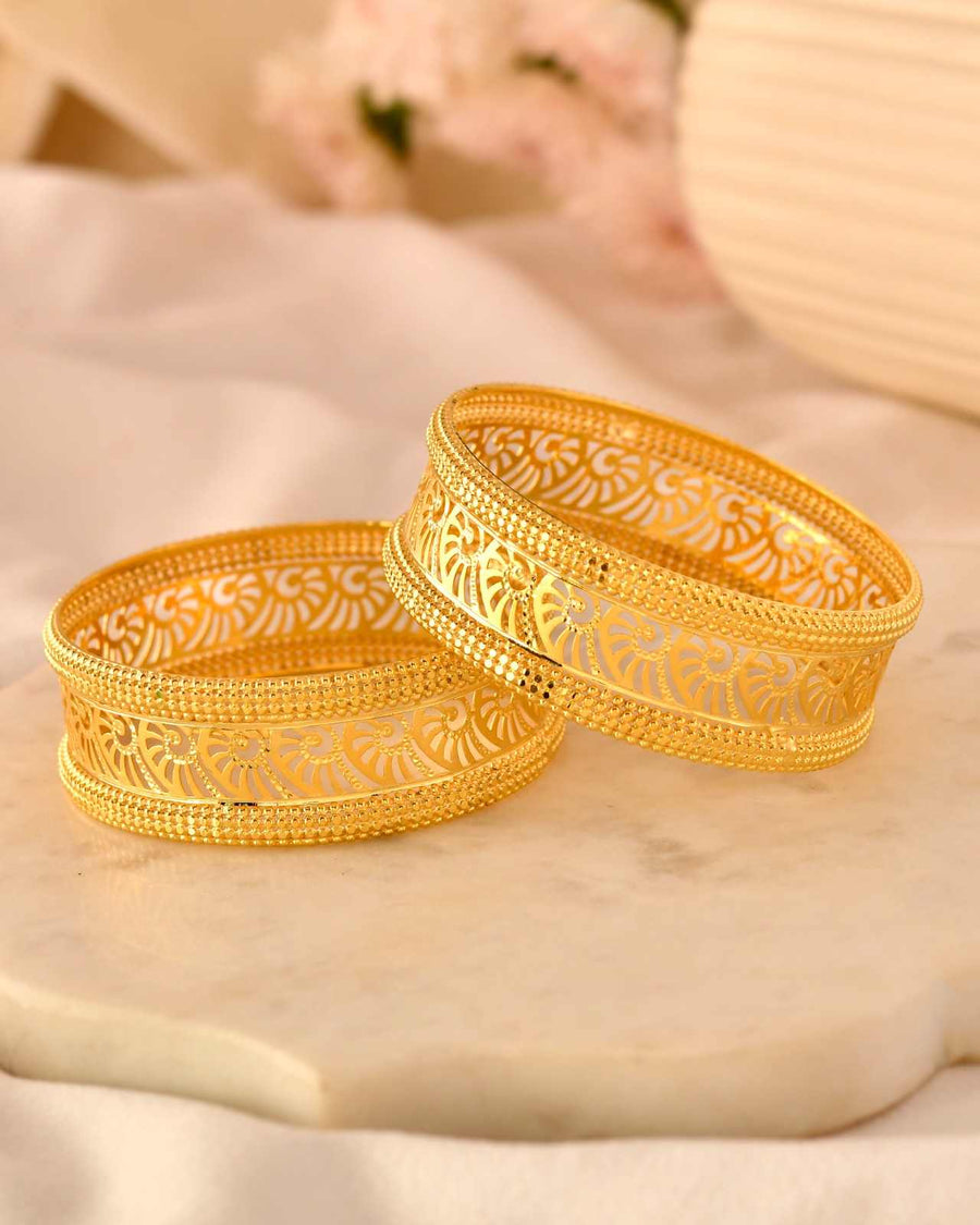 Traditional Gold-Plated Openwork Floral Kada Bangles for Women
