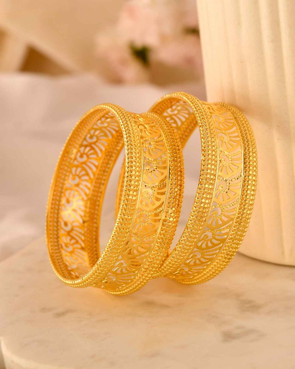 Traditional Gold-Plated Openwork Floral Kada Bangles for Women