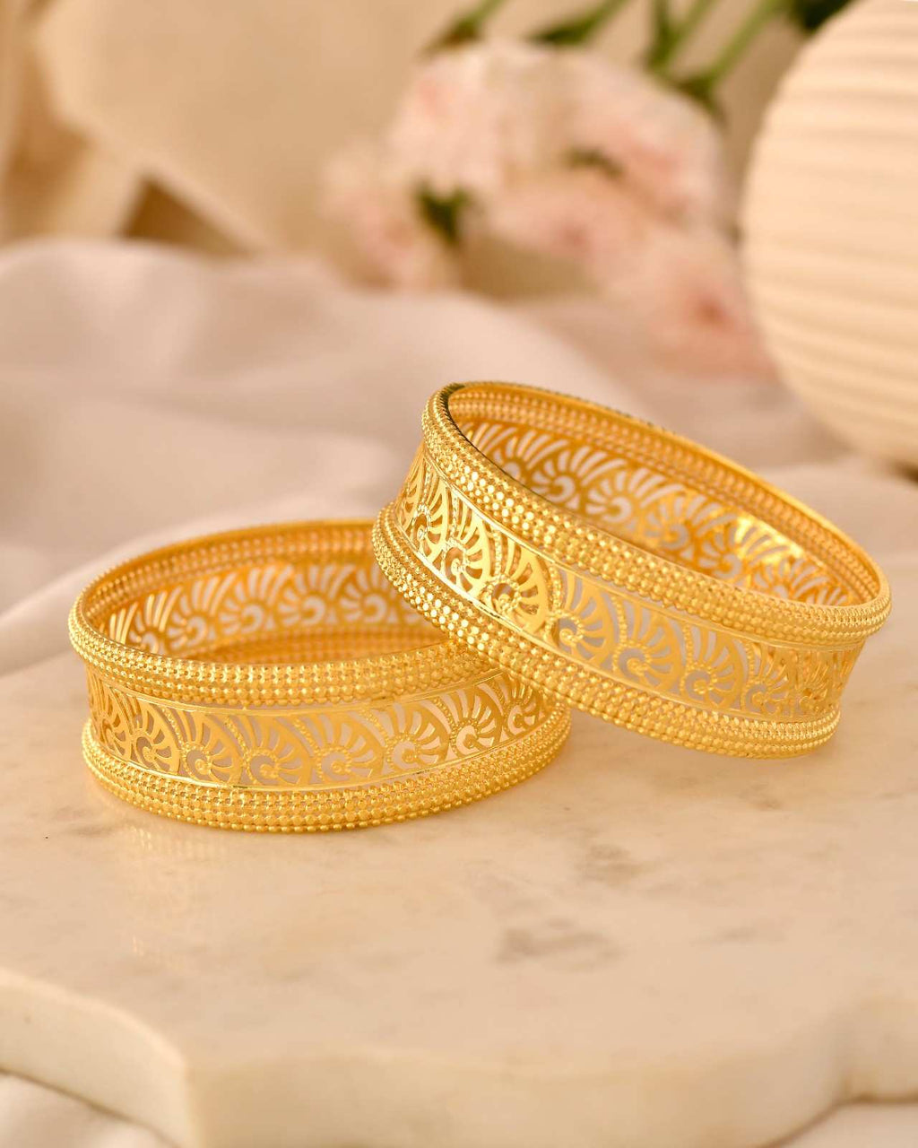 Traditional Gold-Plated Openwork Floral Kada Bangles for Women