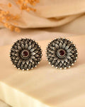 Handcrafted 925 Silver Pink Stone Sunflower Stud Earrings
