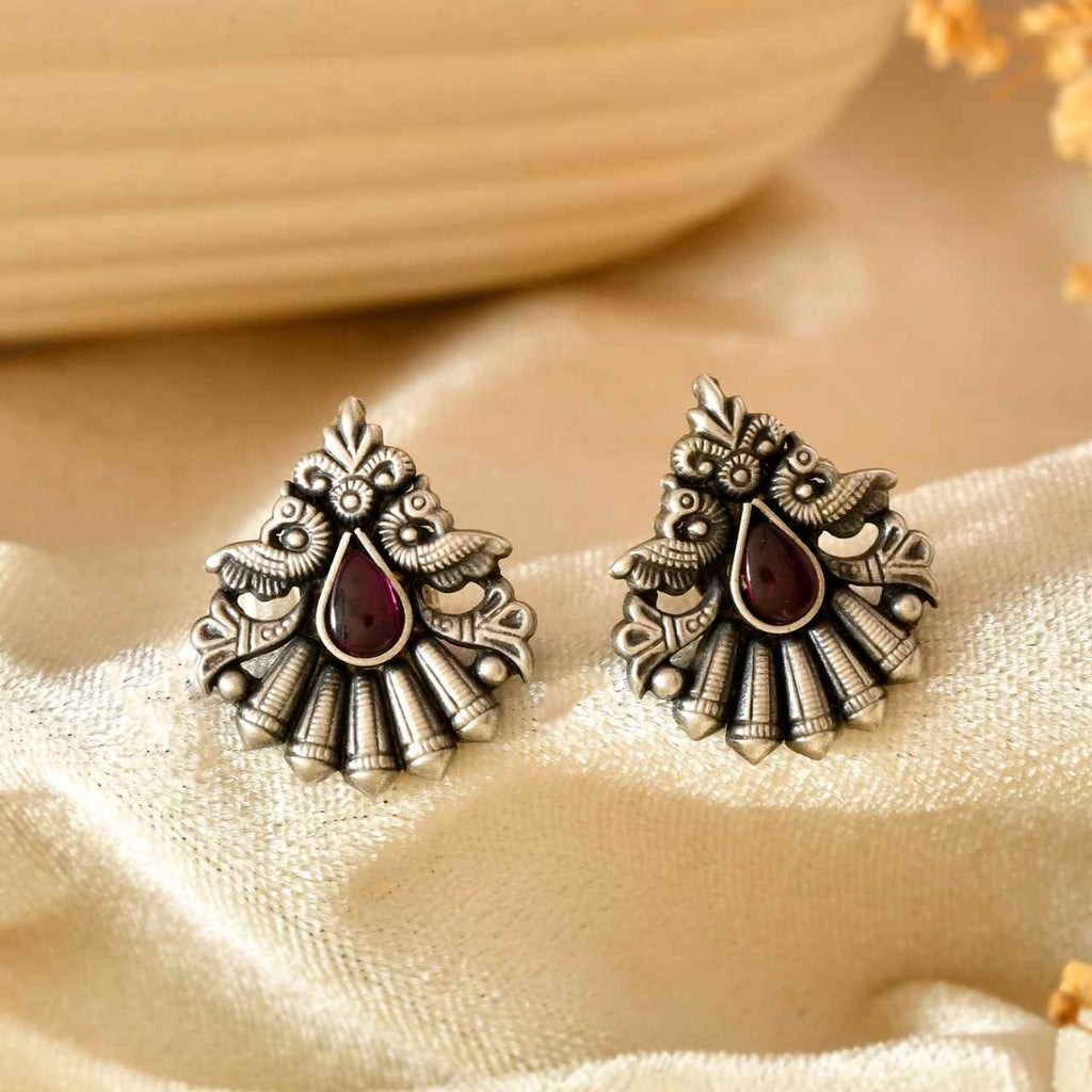 Handcrafted 925 Silver Pink Stone Sunflower Stud Earrings