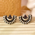 Handcrafted 925 Silver Pink Stone Half-Moon Beaded Stud Earrings