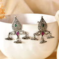 Handcrafted 925 Silver Teardrop Filigree Multi-Stone Drop Jhumka Earrings