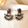 Handcrafted 925 Silver Pink Teardrop Stone Crescent Chandbali Drop Earrings
