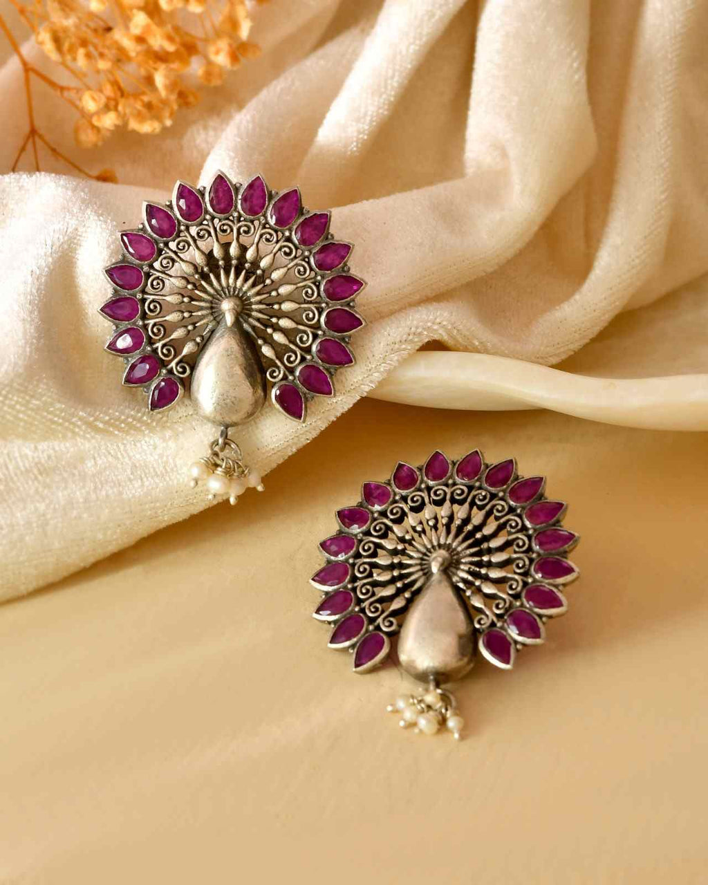 Handcrafted 925 Silver Pink Stone Sunflower Stud Earrings
