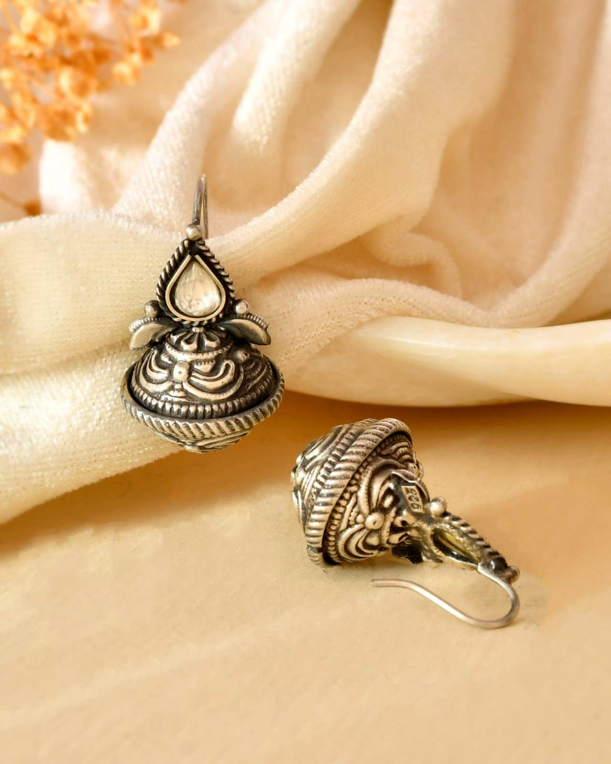 Handcrafted 925 Silver Dome Jhumka Drop Earrings
