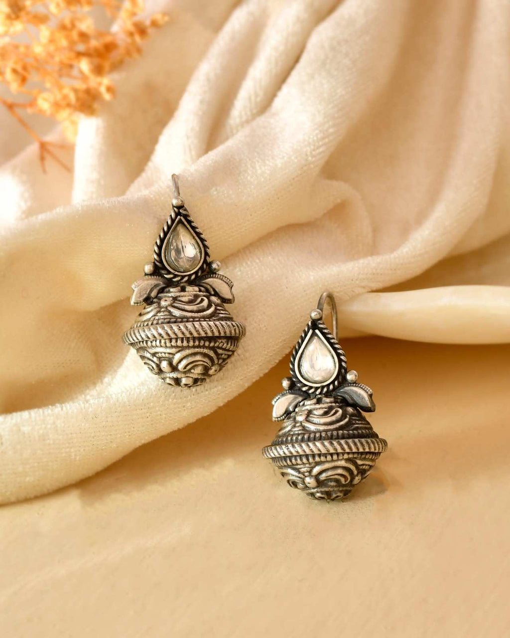 Handcrafted 925 Silver Dome Jhumka Drop Earrings