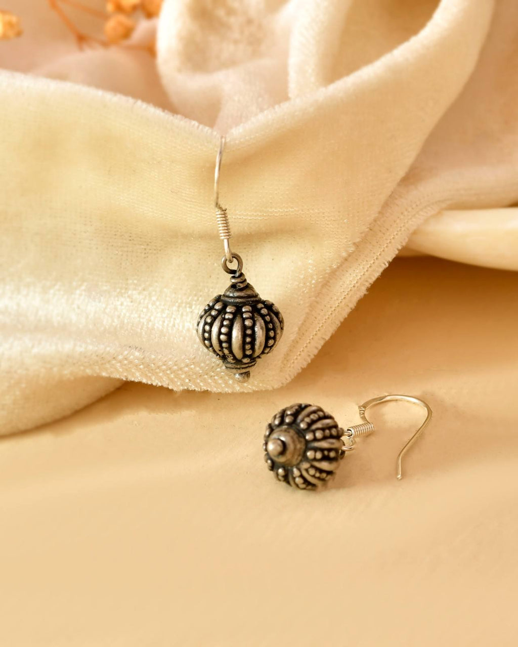 Handcrafted 925 Silver Textured Spherical Drop Earrings
