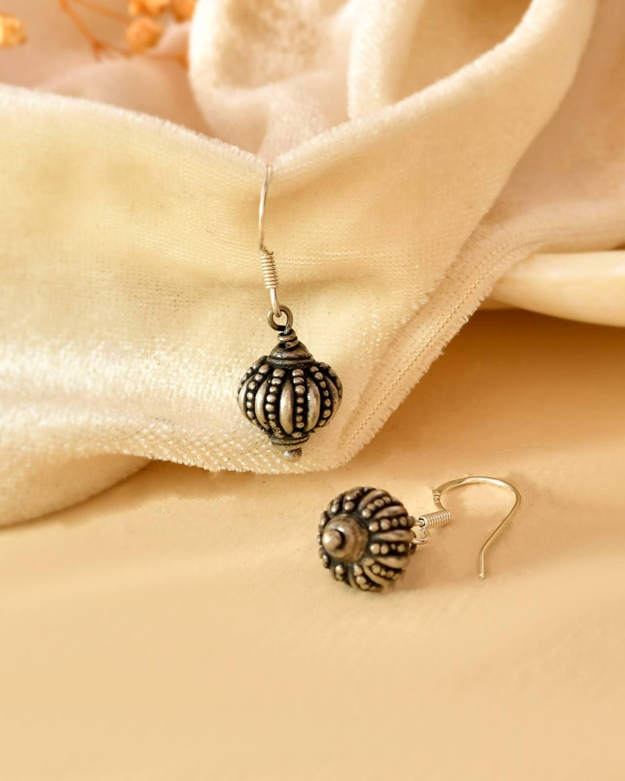 Handcrafted 925 Silver Textured Spherical Drop Earrings