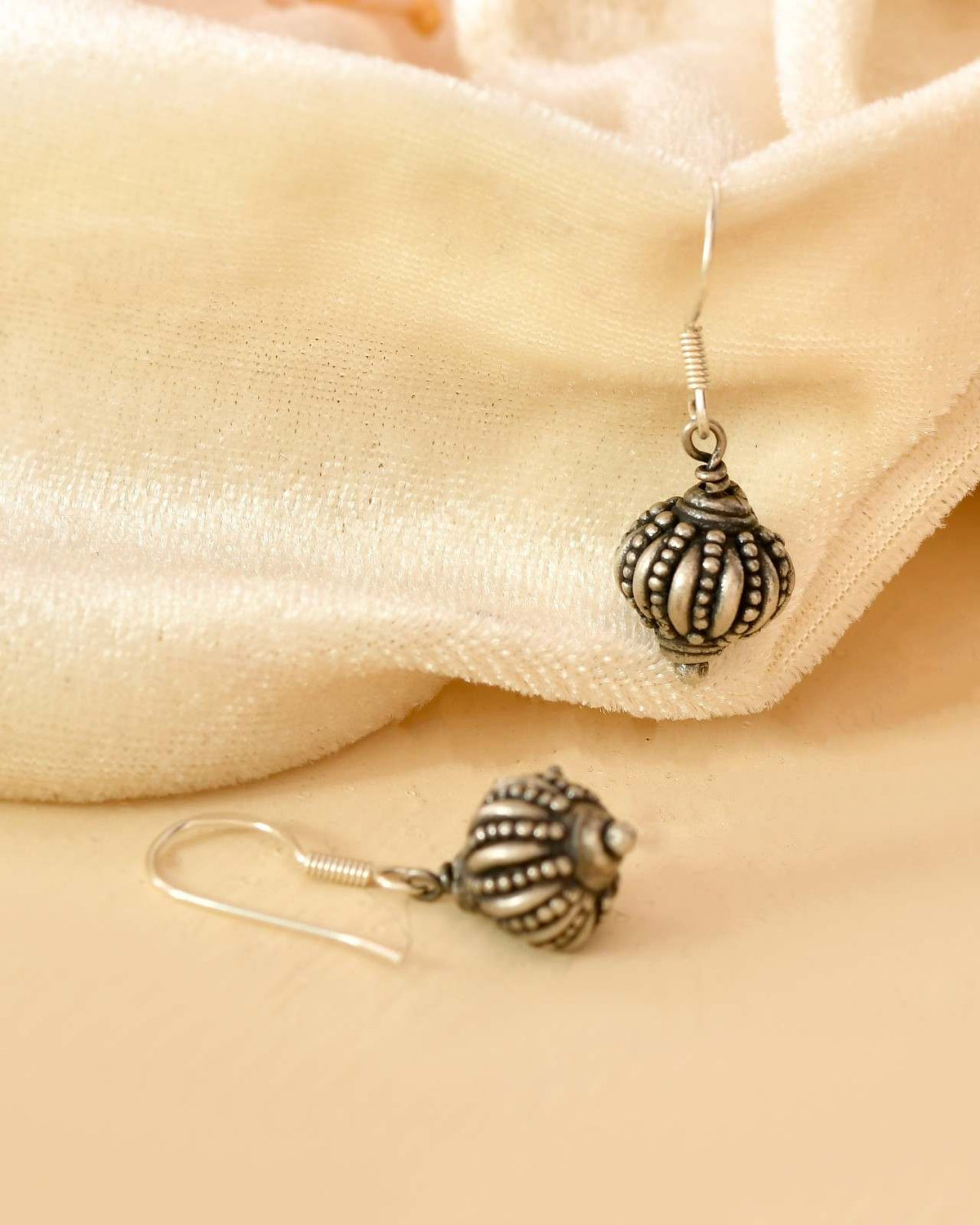 Handcrafted 925 Silver Textured Spherical Drop Earrings