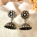 Handcrafted 925 Silver Sunflower Stud Floral Carved Jhumka Earrings