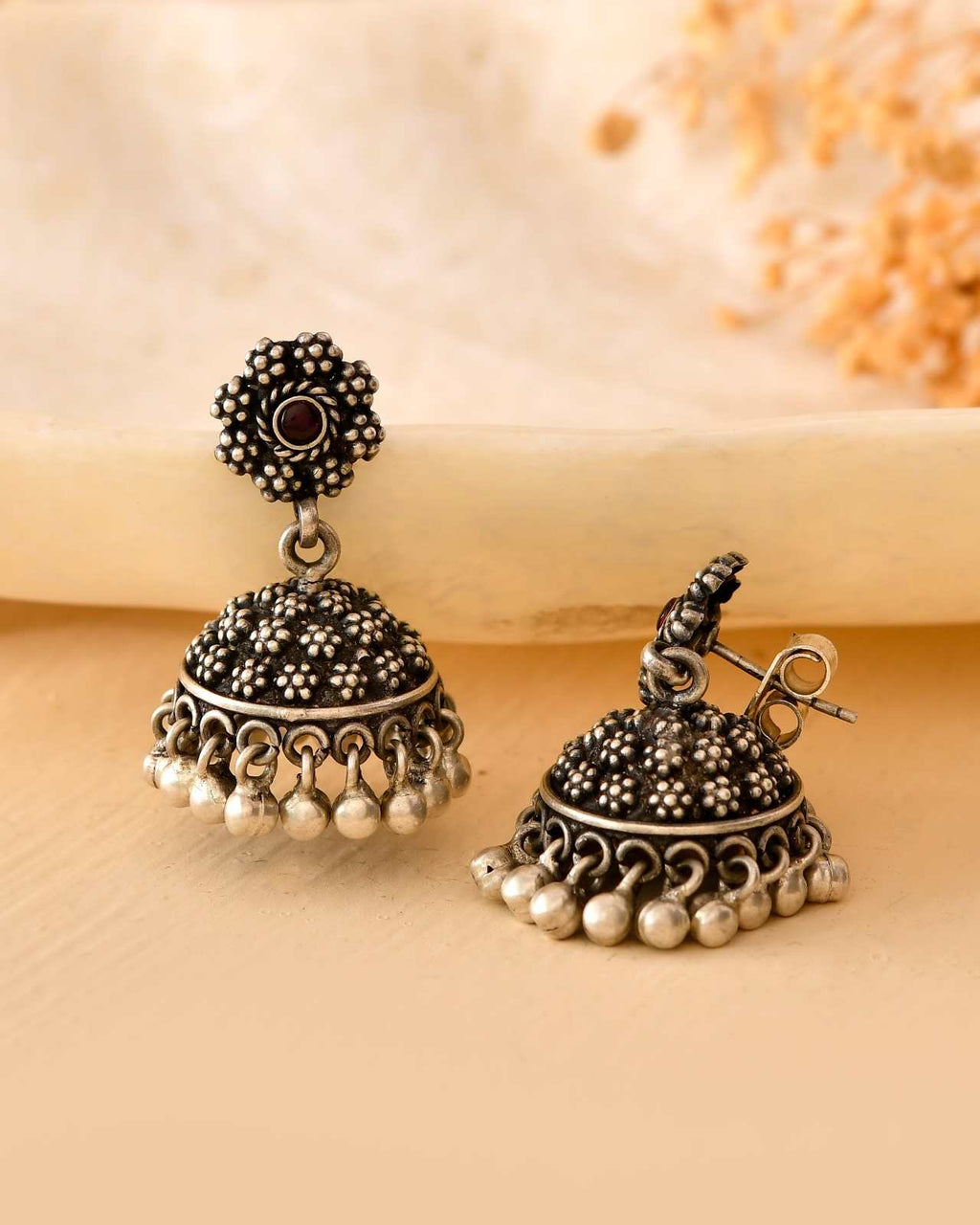 Handcrafted 925 Silver Pink Stone Sunflower Stud Earrings