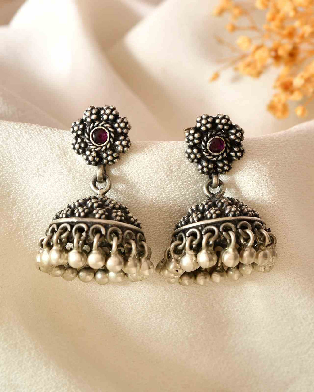Handcrafted 925 Silver Pink Stone Sunflower Stud Earrings