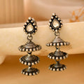 Handcrafted 925 Silver Teardrop Clear Stone 3-Tier Step Jhumka Earrings