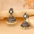 Handcrafted 925 Silver Teardrop Clear Stone & Pearl Drop Jhumka Earrings