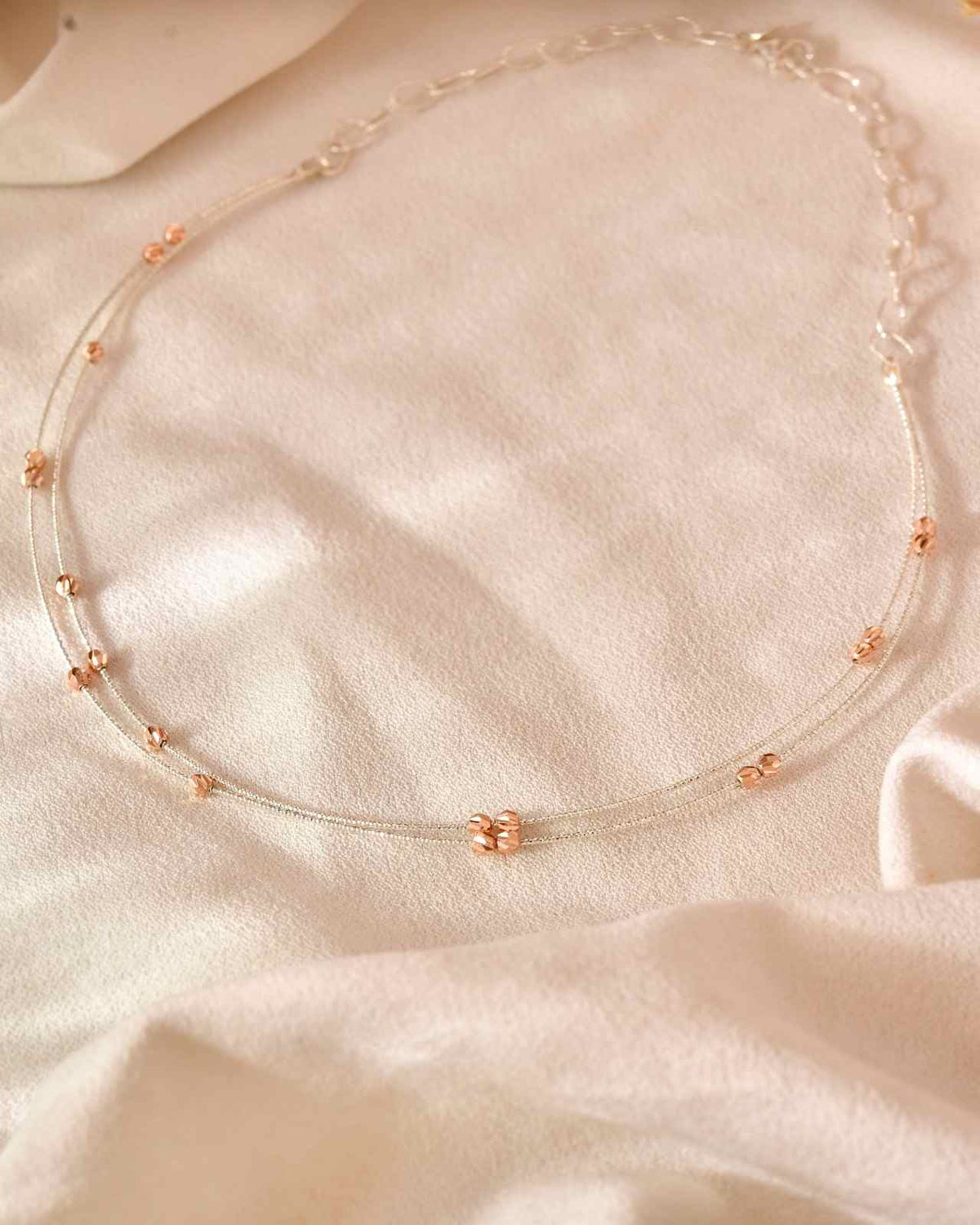 Delicate 925 Silver Layered Cable Chain with Rose Gold Beaded Accents