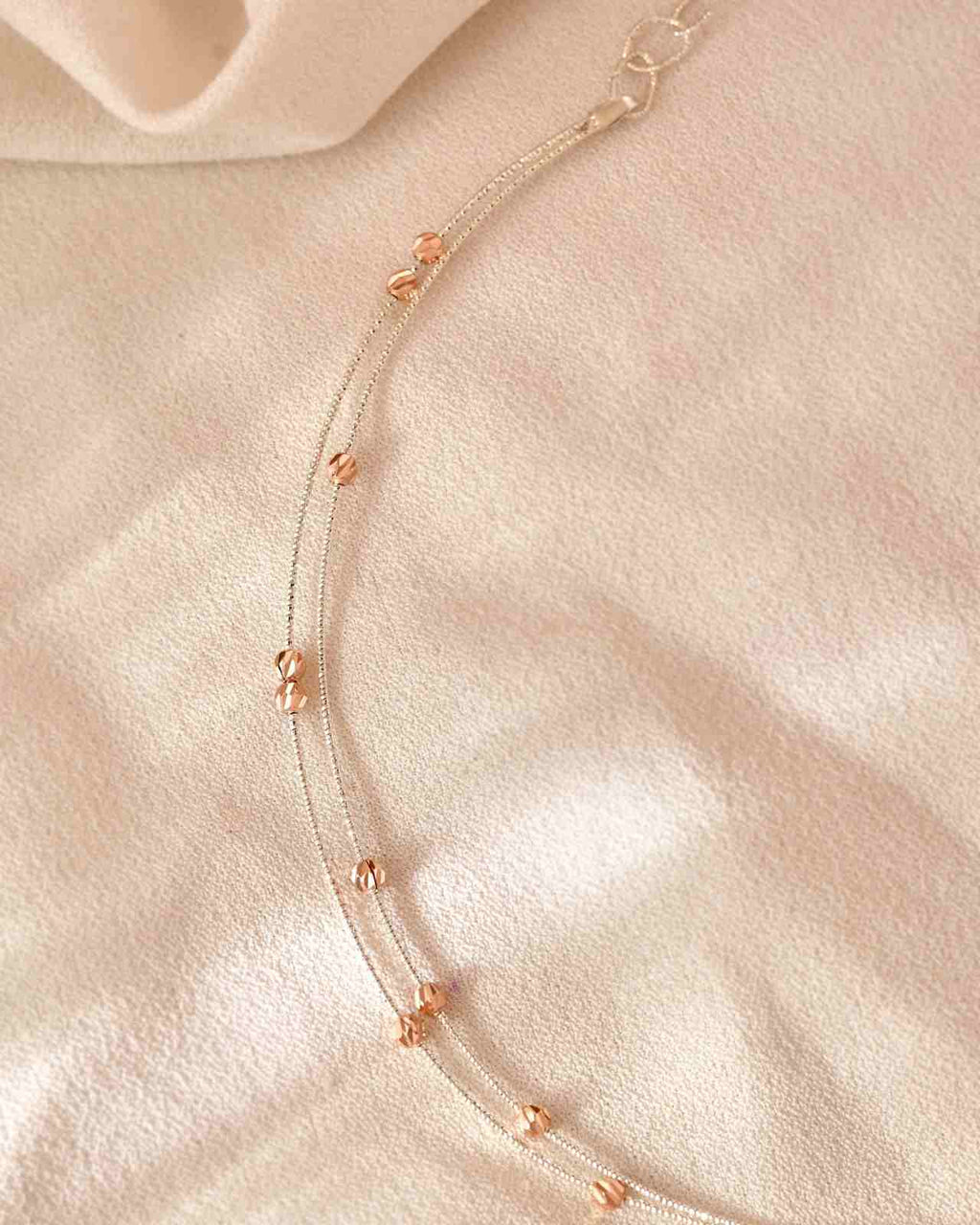 Delicate 925 Silver Layered Cable Chain with Rose Gold Beaded Accents