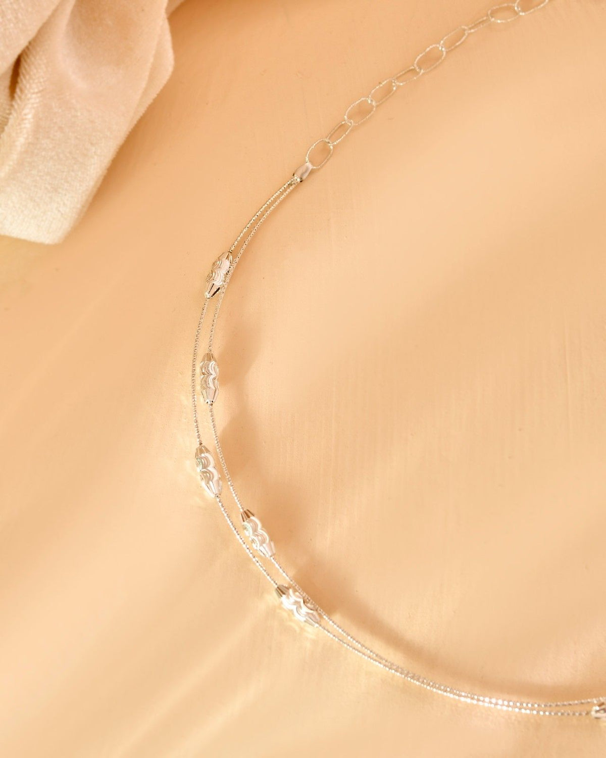Delicate 925 Silver Layered Cable Chain with Diamond-Cut Metallic Beads