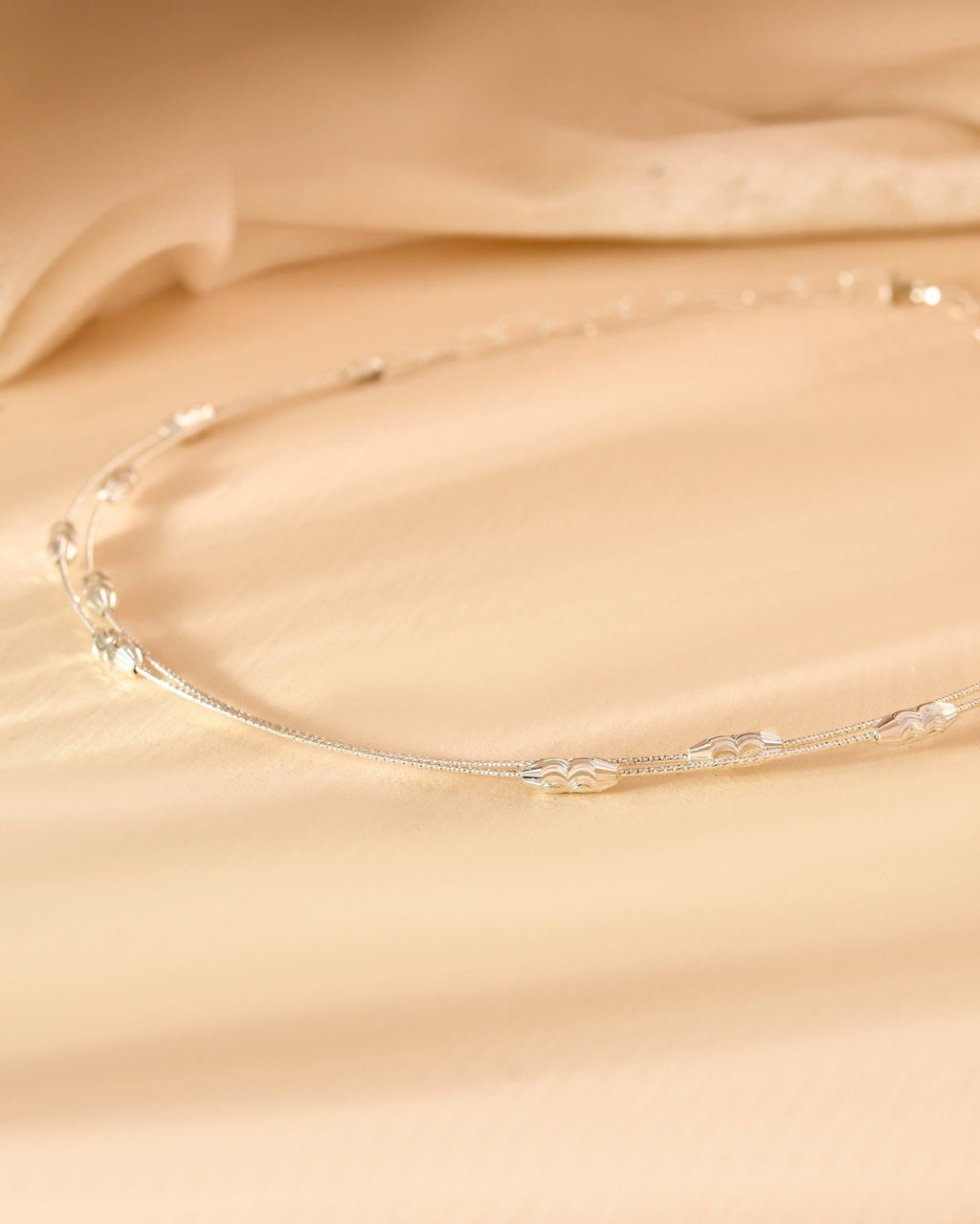 Delicate 925 Silver Layered Cable Chain with Diamond-Cut Metallic Beads
