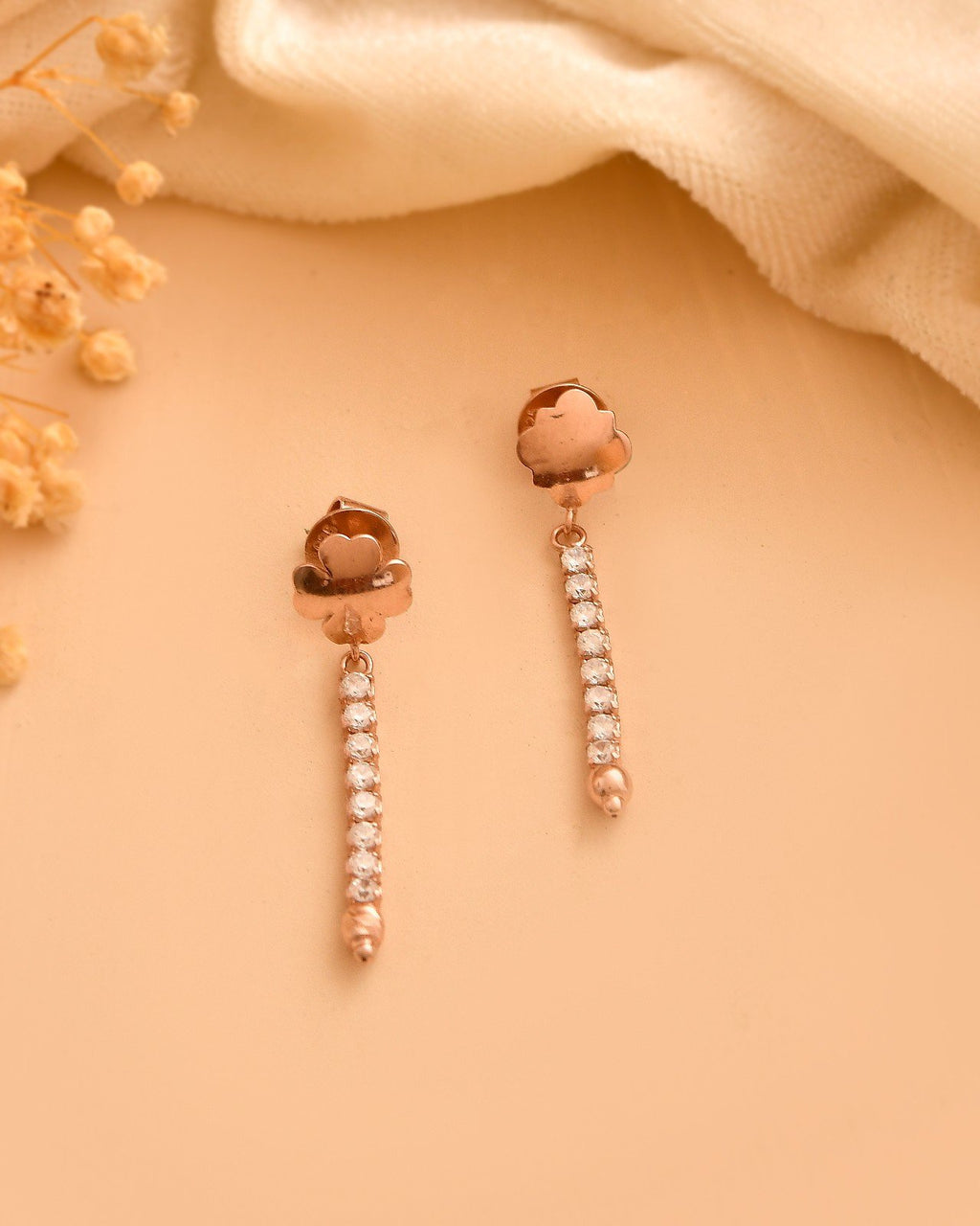 Glamorous 925 Sterling Silver Rose Gold CZ & Black Stone Fringe Necklace Set with Drop Earrings