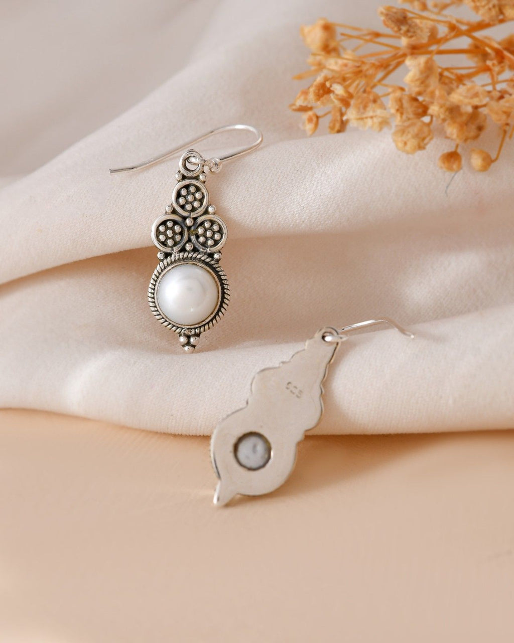 Handcrafted 925 Silver Pearl Tiered Drop Earrings