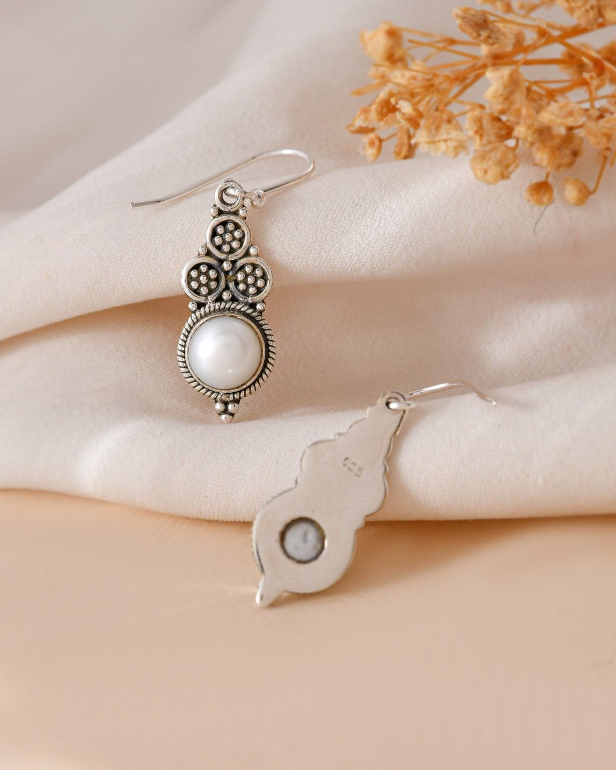 Handcrafted 925 Silver Pearl Tiered Drop Earrings