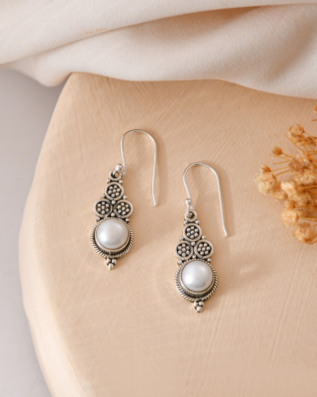 Handcrafted 925 Silver Pearl Tiered Drop Earrings