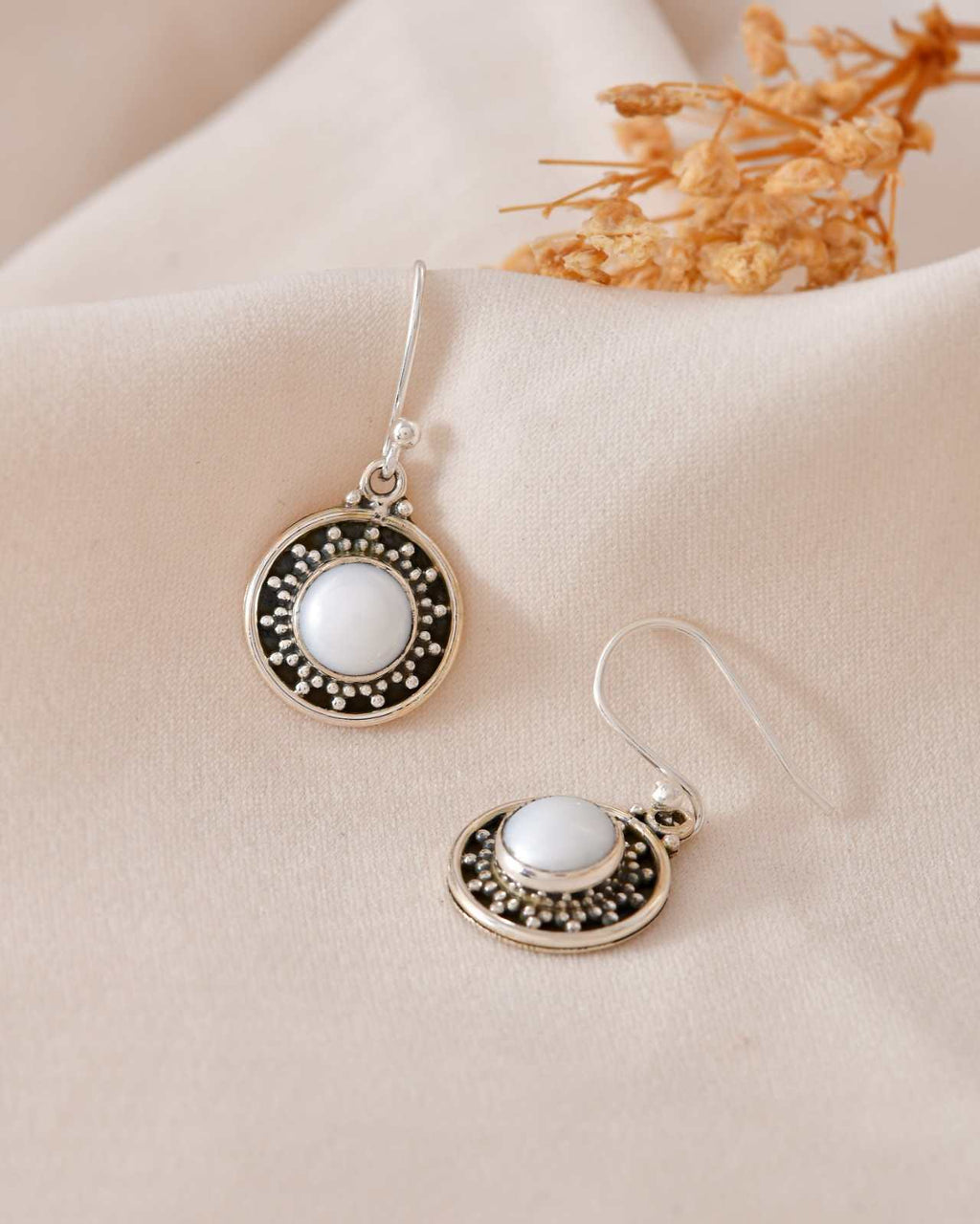 Handcrafted 925 Silver Pearl Circular Drop Earrings