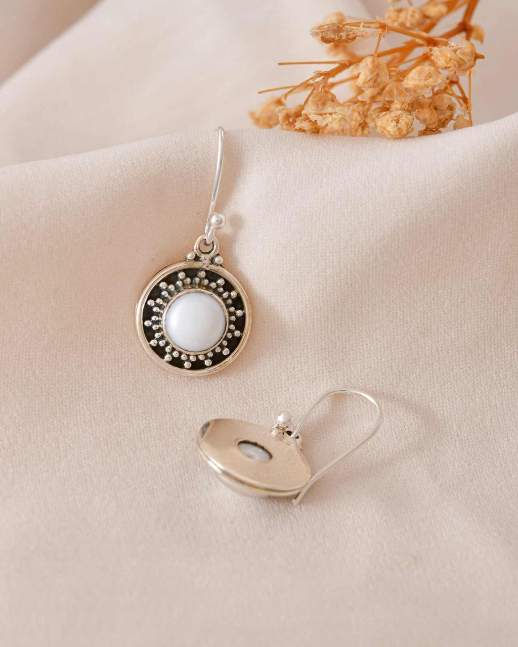 Handcrafted 925 Silver Pearl Circular Drop Earrings