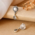 Handcrafted 925 Silver Round Pearl Stud Teardrop Clear Stone Drop Earrings