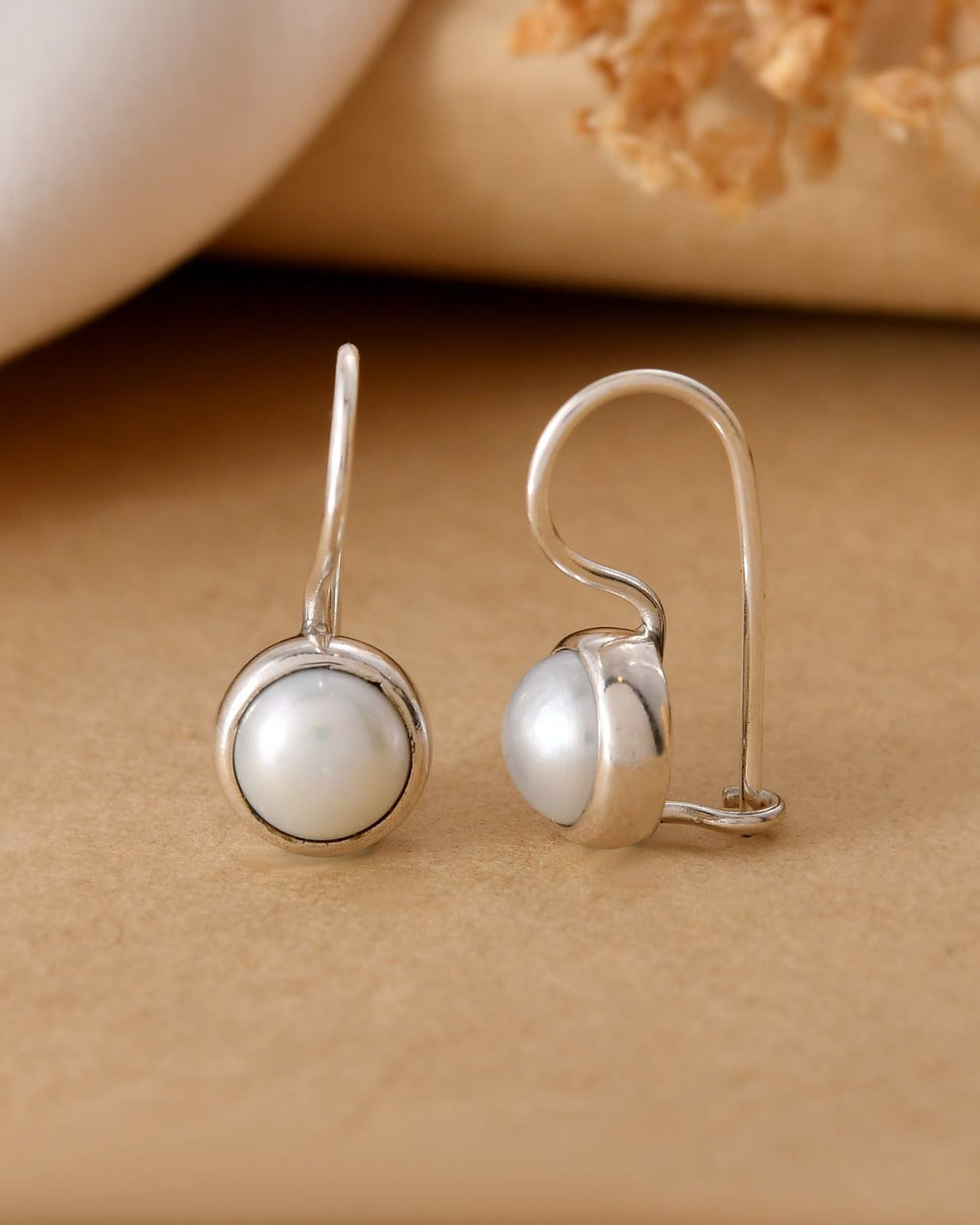 Handcrafted 925 Silver Solitaire Pearl Drop Earrings