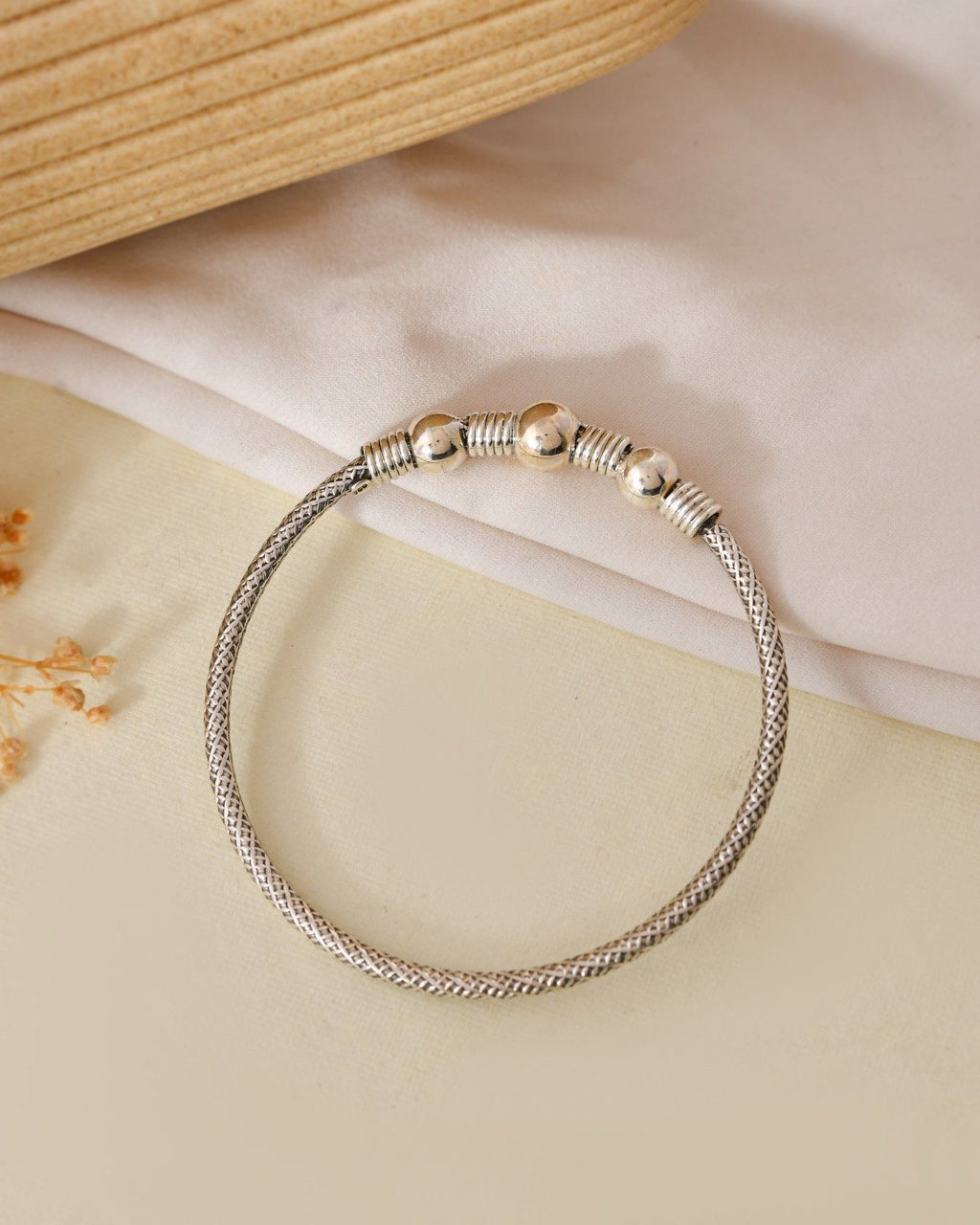 Triple Bead Textured Silver Bangle